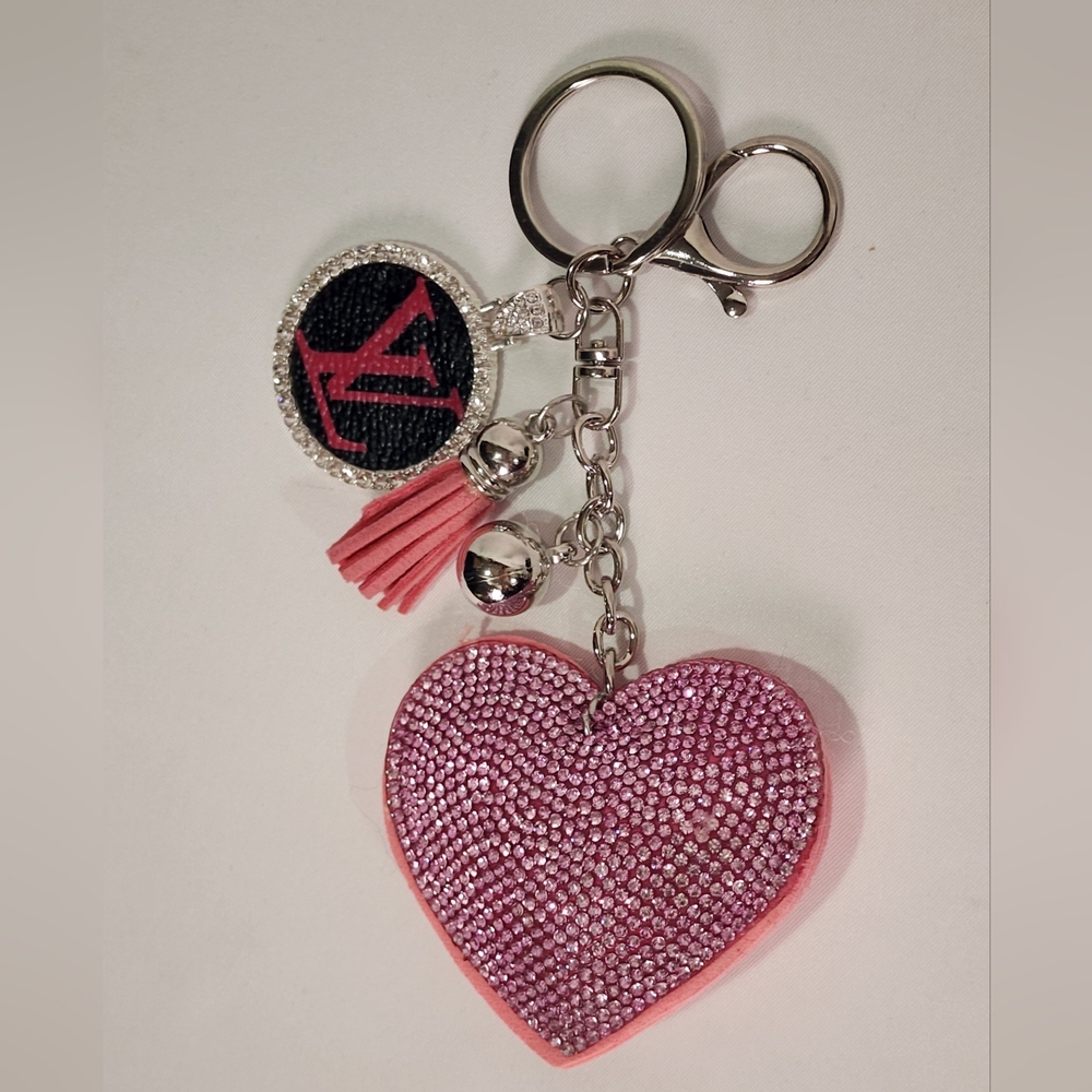 Louis Vuitton Multicolor Monogram Canvas Pink Rhinestone Heart Keychain Bag Char